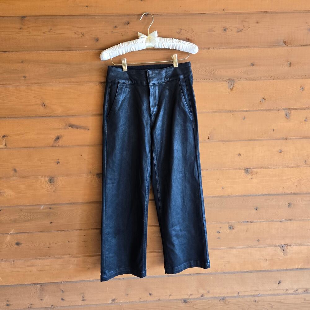 Anthropologie x Paige Nellie Coated Jean NWOT 2 Black High Rise Cropped Wide Leg - Picture 2 of 6